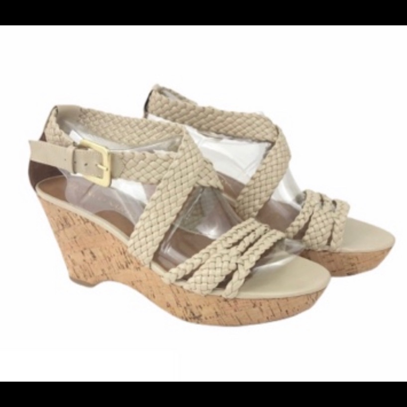 Franco Sarto Braided Cream Ankle Strap Sandals